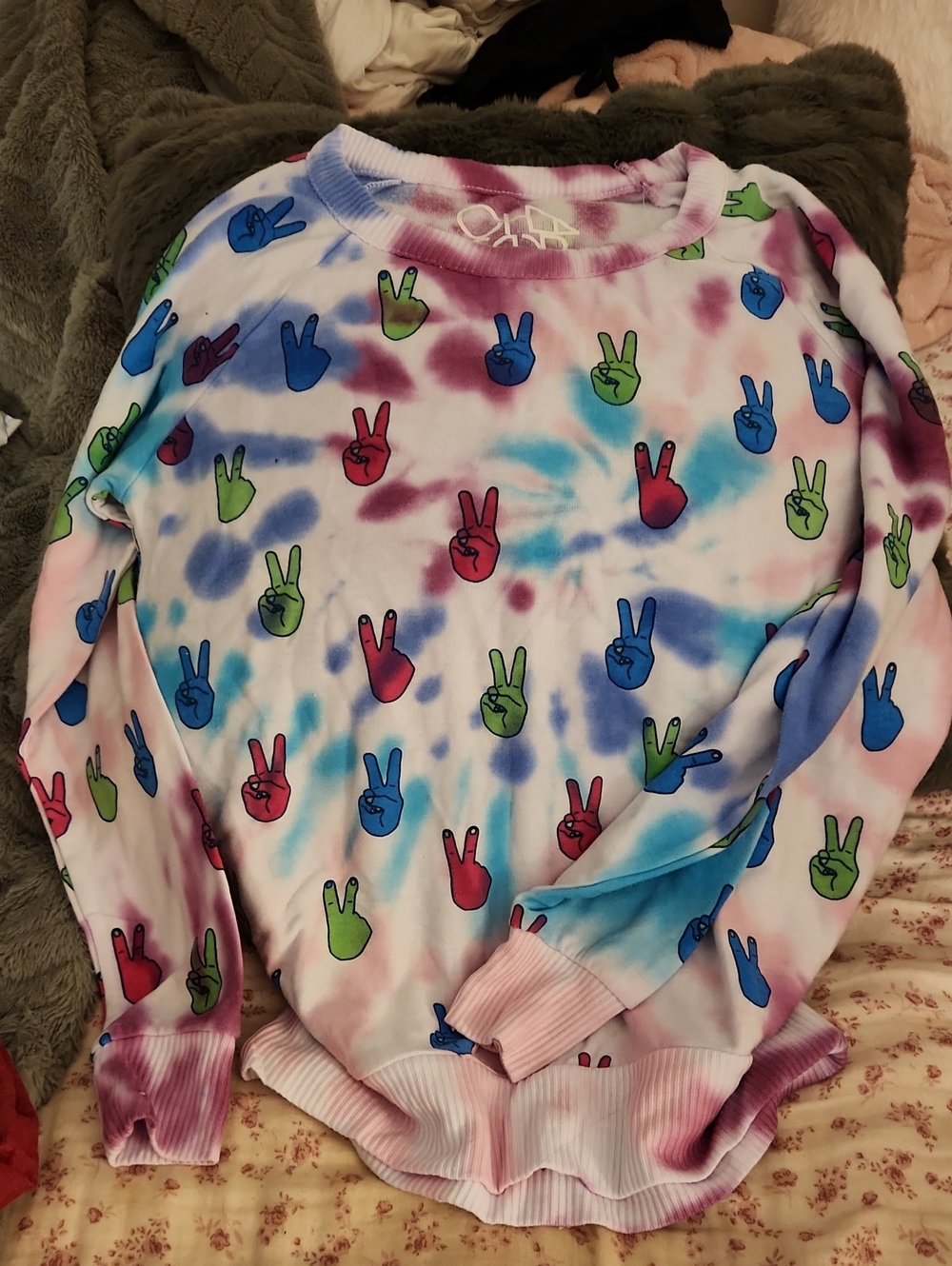 Chaser Multicolor Tie-Dye Crewneck Sweater with Peace Sign Print